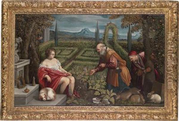 Susanna And The Elders Oil Painting - Leandro Bassano
