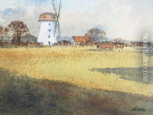 Landscape With Windmill Oil Painting - Robert Favelle