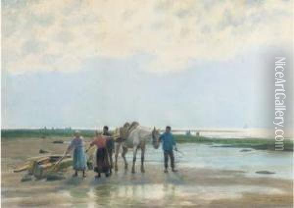 Scavenging The Foreshore For Wreckage Oil Painting - William Edward Norton