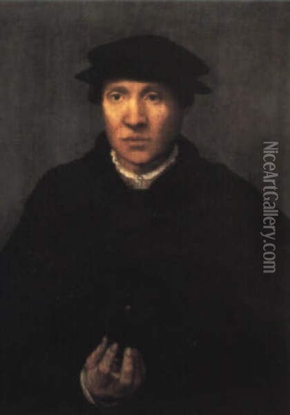 Portrait Of A Man Holding A Roemer Oil Painting -  Master of the 1540s