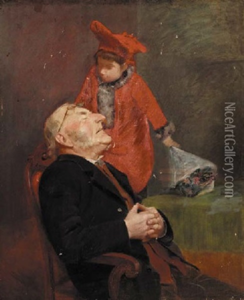 Disturbing Grandfather Oil Painting - George Hayter