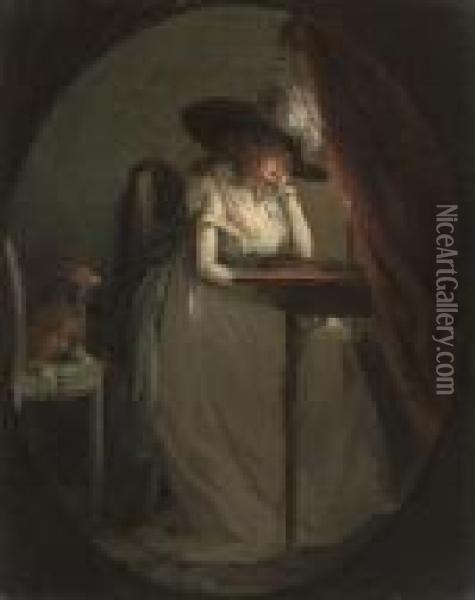 A Lady Seated At Her Escritoire Oil Painting - George Morland