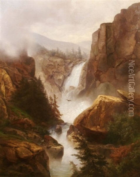 Waterfall In The Mountains Oil Painting - Hermann Herzog
