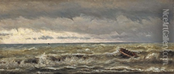 A Rowing Boat In The Breakers Oil Painting - Hendrik Willem Mesdag