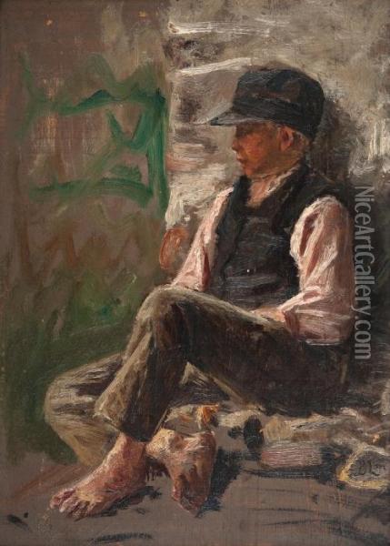A Boy Enjoying The Sunshine Oil Painting - Berndt Adolf Lindholm
