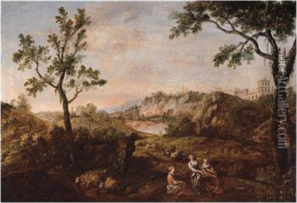 An Italianate Landscape With Peasants By A Path Oil Painting - Francesco Zuccarelli