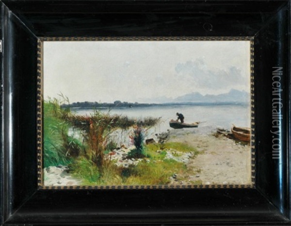 Fischer Am Chiemsee Oil Painting - Carl Bolze
