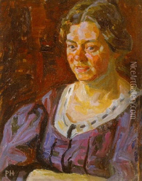 Portraet Af Malerens Hustru, E. Nechelmann Oil Painting - Peter Marius Hansen