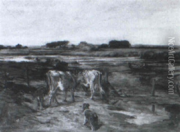 Driving The Cattle Home Oil Painting - John Emms