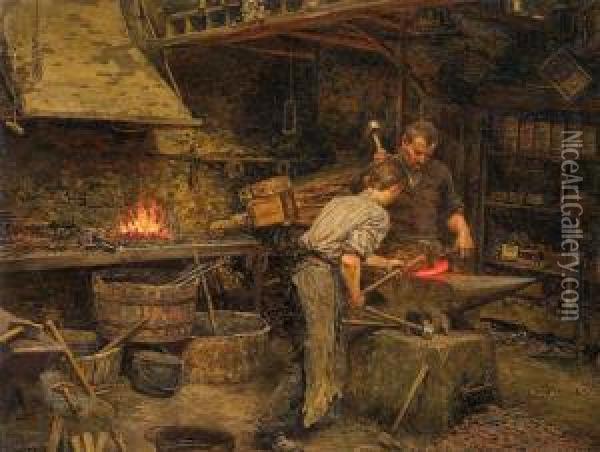 At Work Oil Painting - Marie-Francois-Firmin Girard