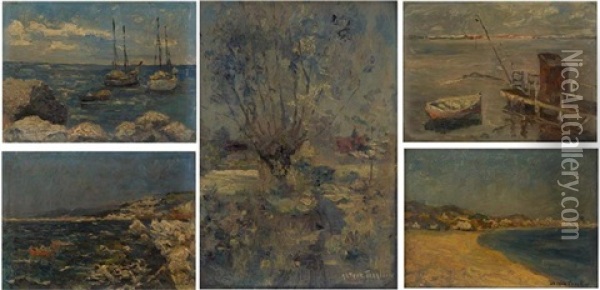Paysages Marins (+ 4 Others, Various Sizes; 5 Works) Oil Painting - Arthur (Traelliw) Willaert
