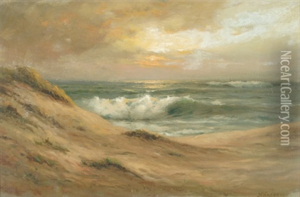 California Seascape With Sand Dunes In Foreground Oil Painting - Nels Hagerup