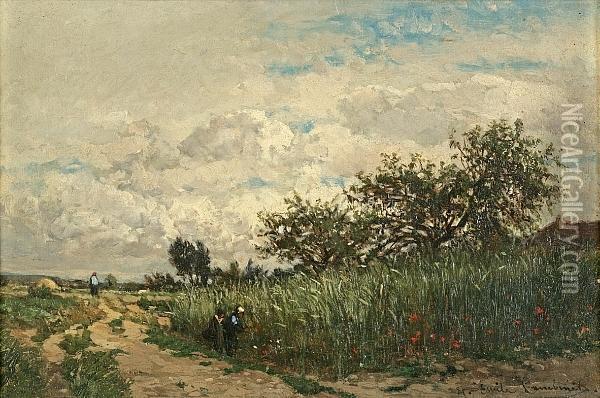 Workers In A Field Oil Painting - Emile Charles Lambinet