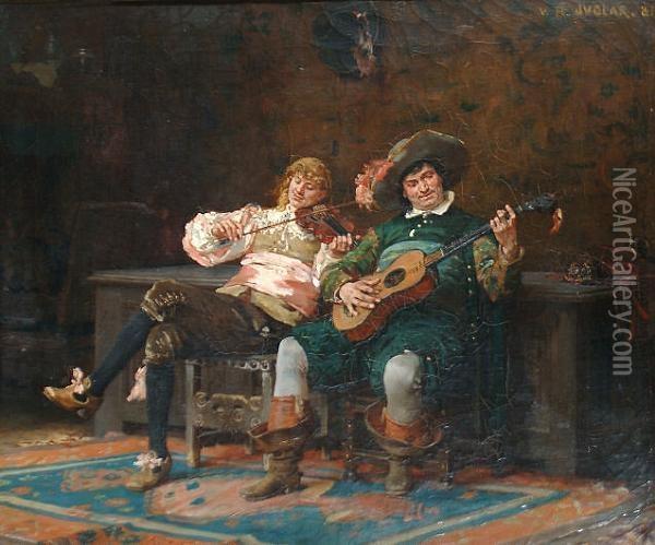 The Musicians 'v.h. Juglar. 81' (top Right) Oil Painting - Victor Henri Juglar