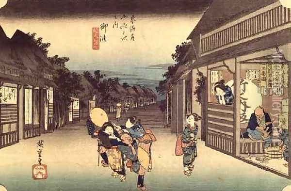 Waitresses soliciting travellers Goyu from the series 53 Stations of the Tokaido Oil Painting - Utagawa or Ando Hiroshige