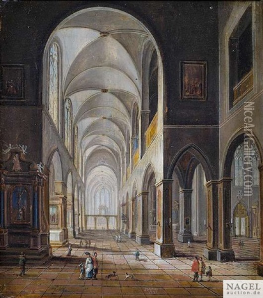Kircheninterieur Mit Eleganten Besuchern Oil Painting - Christian Stoecklin