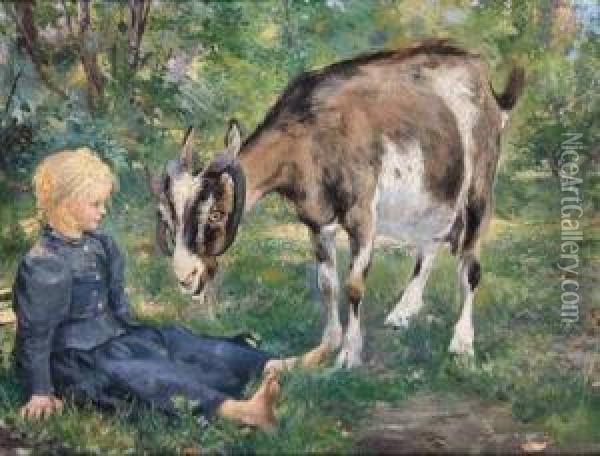 Die Ziege Oil Painting - Alfred Wesemann