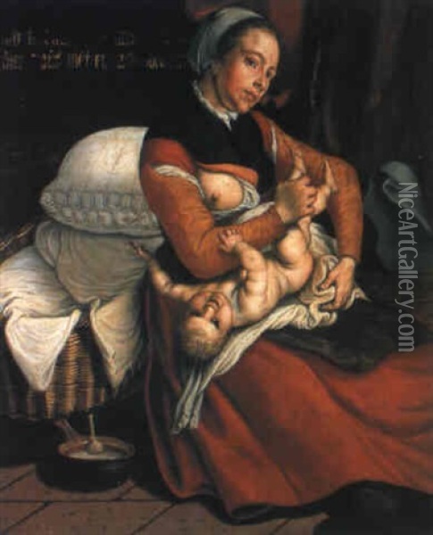 Amsterdam Mutter, Die Ihre Kind Versorgt Oil Painting - Pieter Aertsen