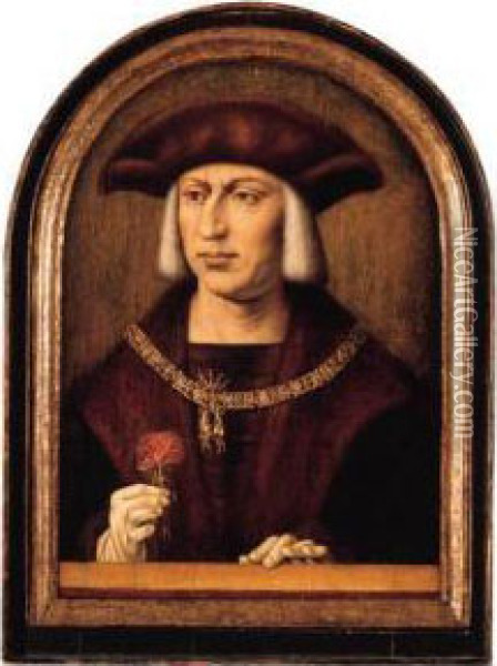 Portrait Of Emperor Maximilian I Von Habsburg (1459-1519) Oil Painting - The Master Of Frankfurt