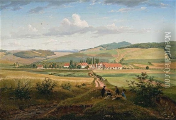 Klostergut Wiebrechtshausen, The Abbey Farm At Wiebrechtshausen, Near Dusseldorf Oil Painting - Eugen von Guerard