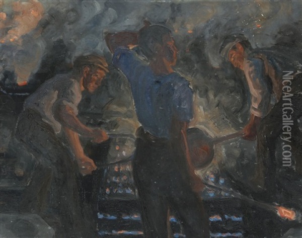 Foundry Workers Oil Painting - Peter Marius Hansen