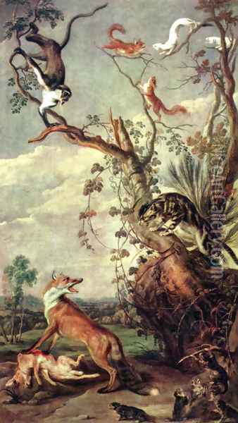 Fox and cat Oil Painting - Frans Snyders