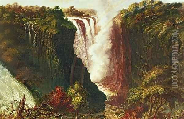 Victoria Falls from Western End of Chasm Oil Painting - Thomas Baines