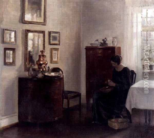 Kvinna Med Fruktskal Oil Painting - Carl Vilhelm Holsoe