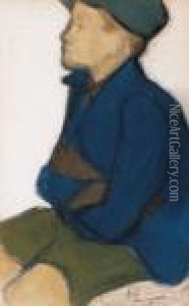 Boy In Blue Shirt Oil Painting - Georges Kars