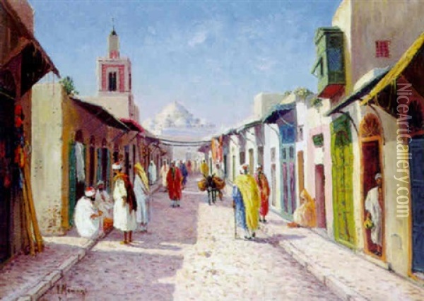 Ruelle Animee A Tunis Oil Painting - Vincent Manago