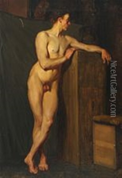 Study Of A Standing Male Nude Oil Painting - Christoffer Wilhelm Eckersberg