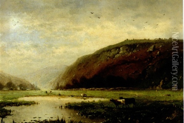Landschaft Mit Weidendem Vieh Und Gewasser Oil Painting - Henri Joseph Pieron