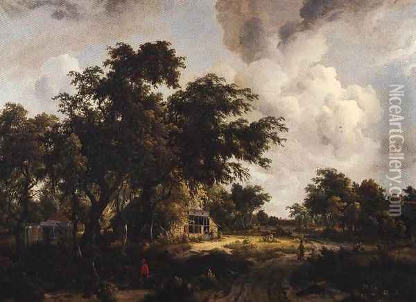 Village with Water Mill Among Tree 1660-1670 Oil Painting - Meindert Hobbema