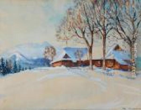 Pejzaz Zimowy Z Giewontem W Tle Oil Painting - Stefan Filipkiewicz