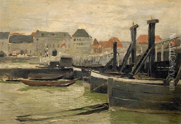 Die Alte Schiffbrucke In Dusseldorf Oil Painting - Theodor Joseph Hagen