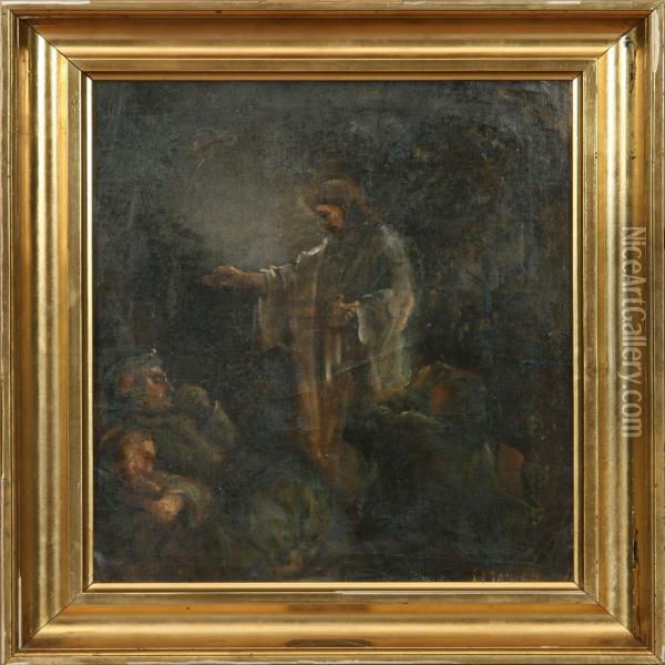 Jesus Is Blessing His Disciples Oil Painting - Jens Hansen-Aarslev