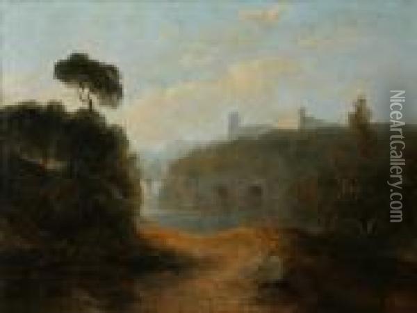 'landscape ...' With A Castle On A Cliff Oil Painting - Henry Thomas Dawson