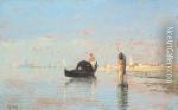 Gondola In Laguna Oil Painting - Guglielmo Ciardi