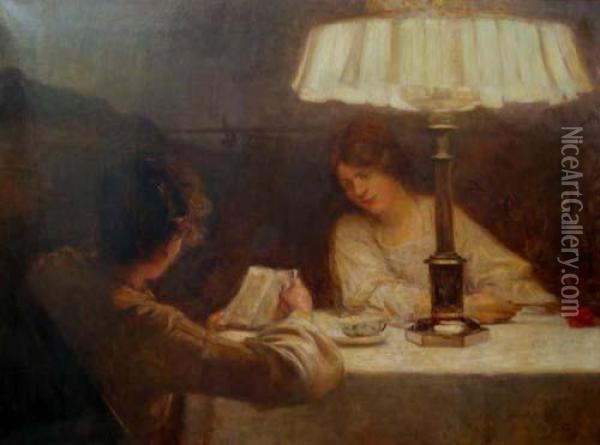 Two Women Reading Oil Painting - Christian Clausen