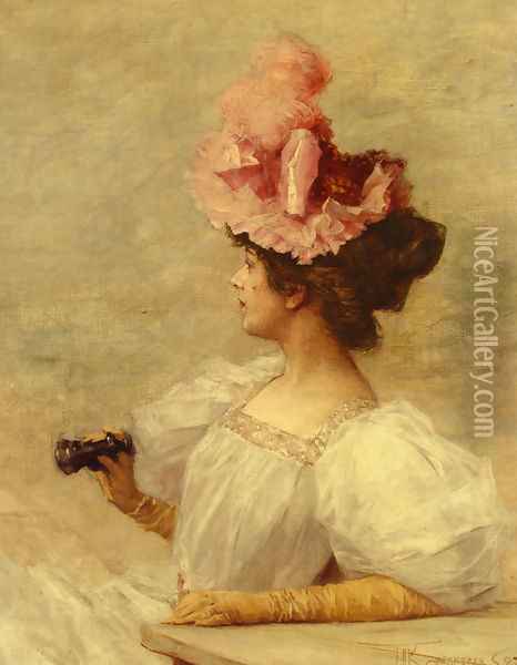 Woman With Opera Glasses Oil Painting - Frederick Hendrik Kaemmerer