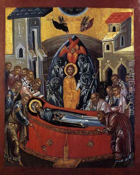 The Dormition of the Mother of God 1590s Oil Painting - Bulgarian Unknown Masters