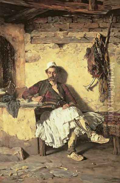 Albanian Sentinel Resting Arnaueti Oil Painting - Paul Jovanovic