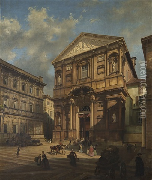 Veduta Della Chiesa Di San Fedele A Milano Oil Painting - Luigi Premazzi