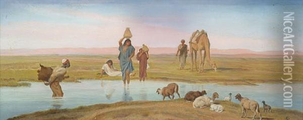 A Watering Hole Oil Painting - Frederick Goodall