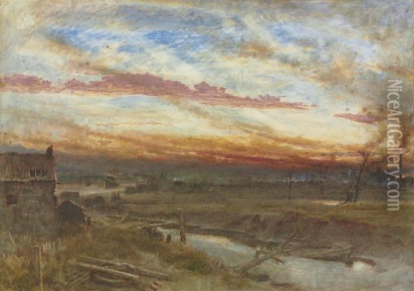 A Sunset In The Manufacturing Districts Oil Painting - Albert Goodwin