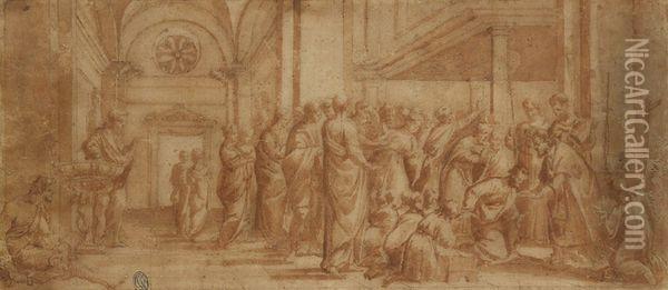 Scene De Communion Dans Une Eglise Oil Painting - Raphael (Raffaello Sanzio of Urbino)