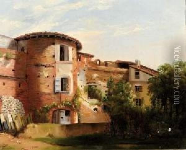 Maison En Briques Roses En Italie. Oil Painting - Jules Louis Phillipe Coignet