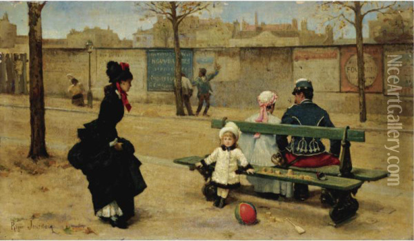 Playing Ball In The Park Oil Painting - Roger-Joseph Jourdain