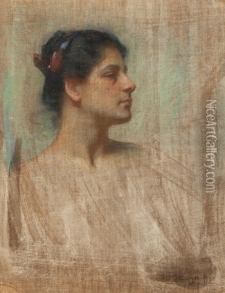 Profile Of A Lady In White Oil Painting - George Randolph Barse Jr.
