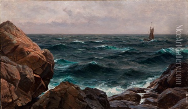 Strand Cliffs Oil Painting - Berndt Adolf Lindholm